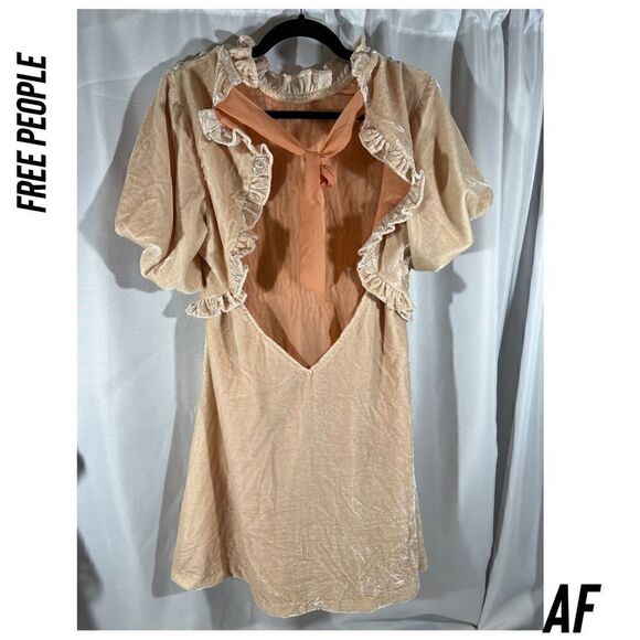 FREE PEOPLE GUM DROP MINI VELVET DRESS IN CHAMPAGNE TOAST LARGE NEW - Picture 5 of 8